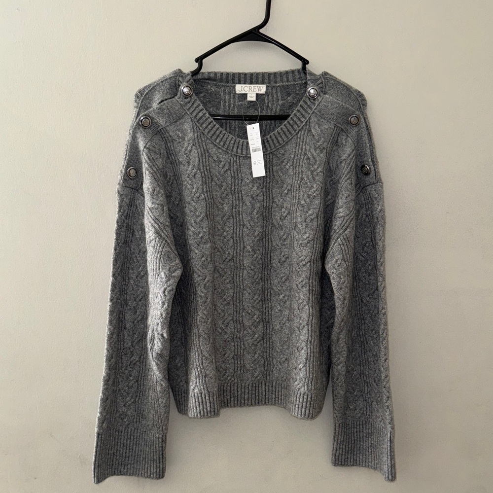 J. Crew Women's Heather Gray Cable Knit Sweater